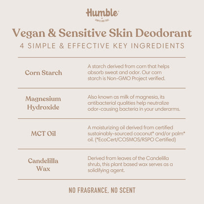 Humble Brands Aluminum-Free Deodorant – Vegan, Cruelty-Free, Sensitive-Skin Safe (Lavender, Rose, Unscented) – Pack of 3