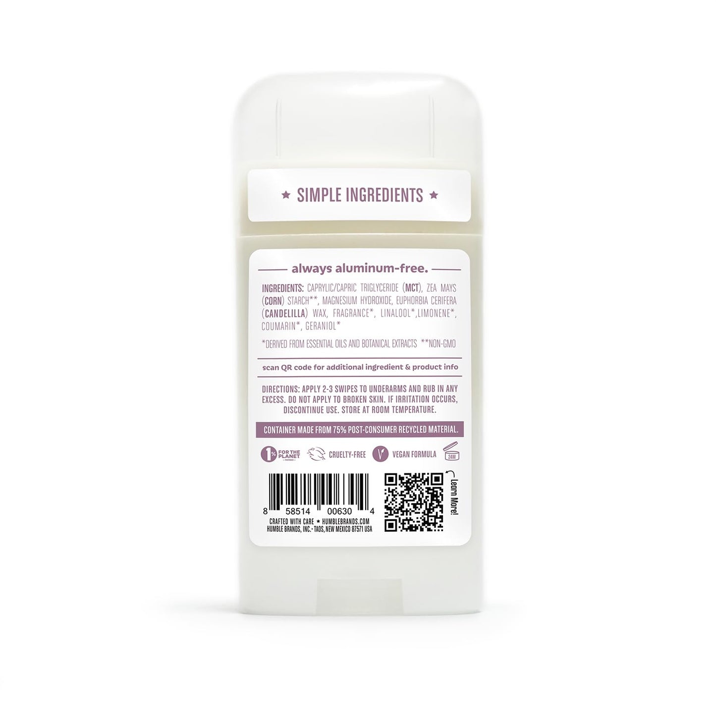 Humble Brands Aluminum-Free Deodorant – Vegan, Cruelty-Free, Sensitive-Skin Safe (Lavender, Rose, Unscented) – Pack of 3