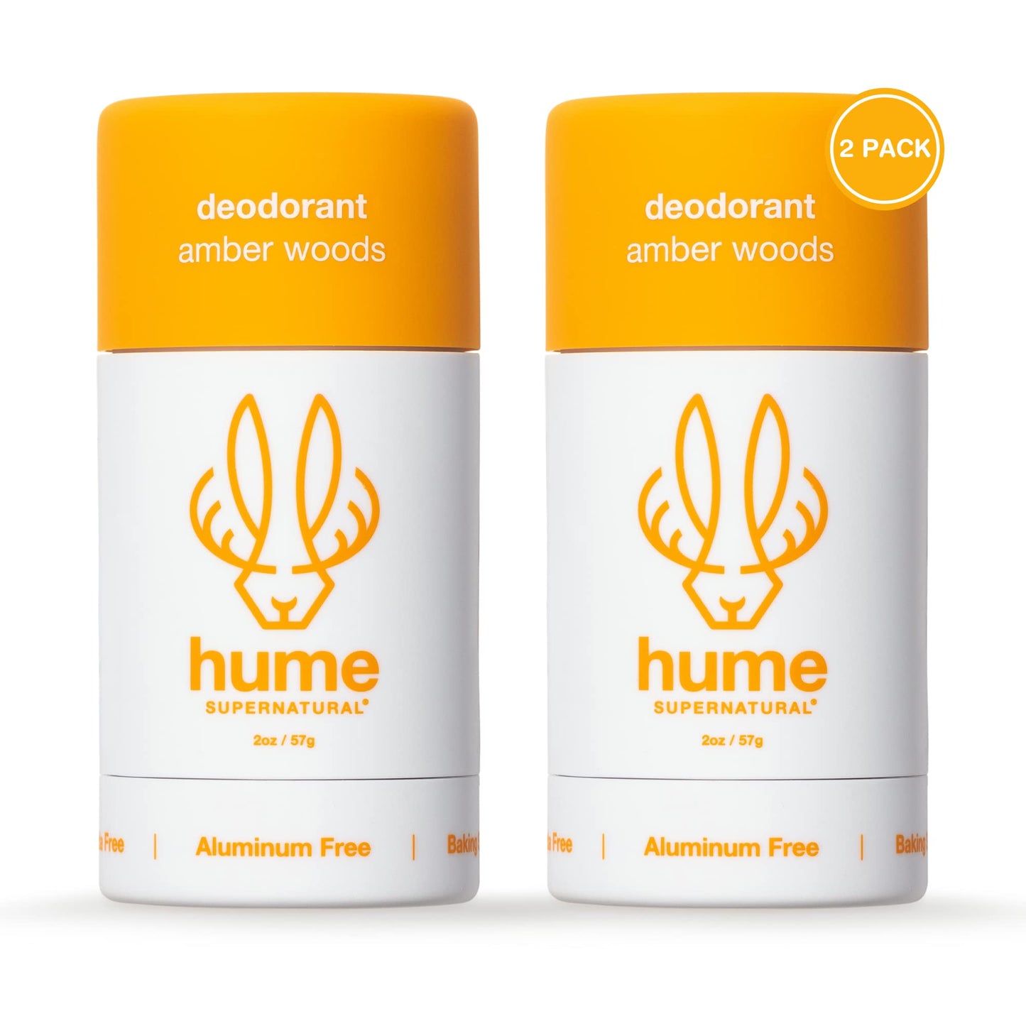 Hume Supernatural Aluminum Free Deodorant for Sensitive Skin – Probiotic, Plant-Based, Amber Woods (2 Pack)