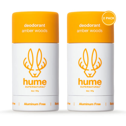 Hume Supernatural Aluminum Free Deodorant for Sensitive Skin – Probiotic, Plant-Based, Amber Woods (2 Pack)