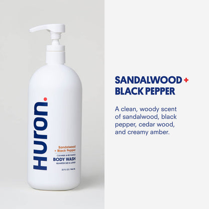 Huron Men's Moisturizing Body Wash – Clean Woody Sandalwood, Black Pepper & Amber, 30.3 oz