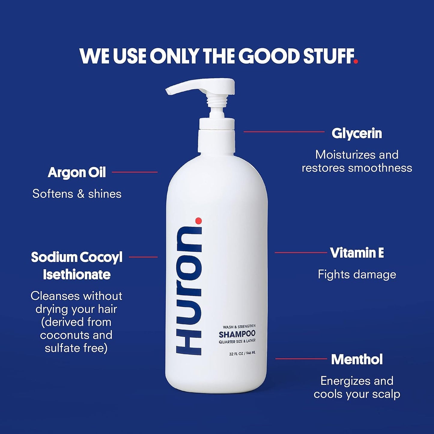 Huron Jumbo Shower Kit for Men – 30.3 oz Shampoo, Conditioner & Body Wash (Sandalwood & Black Pepper)