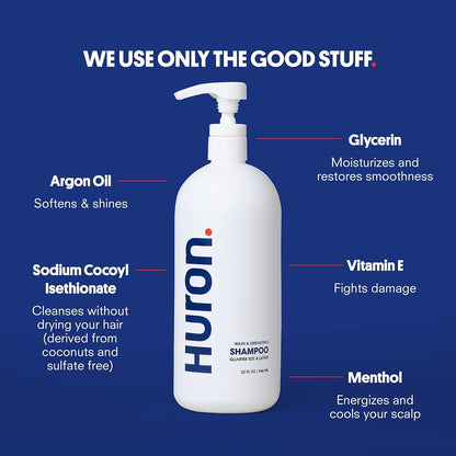 Huron Jumbo Shower Kit for Men – 30.3 oz Shampoo, Conditioner & Body Wash (Sandalwood & Black Pepper)