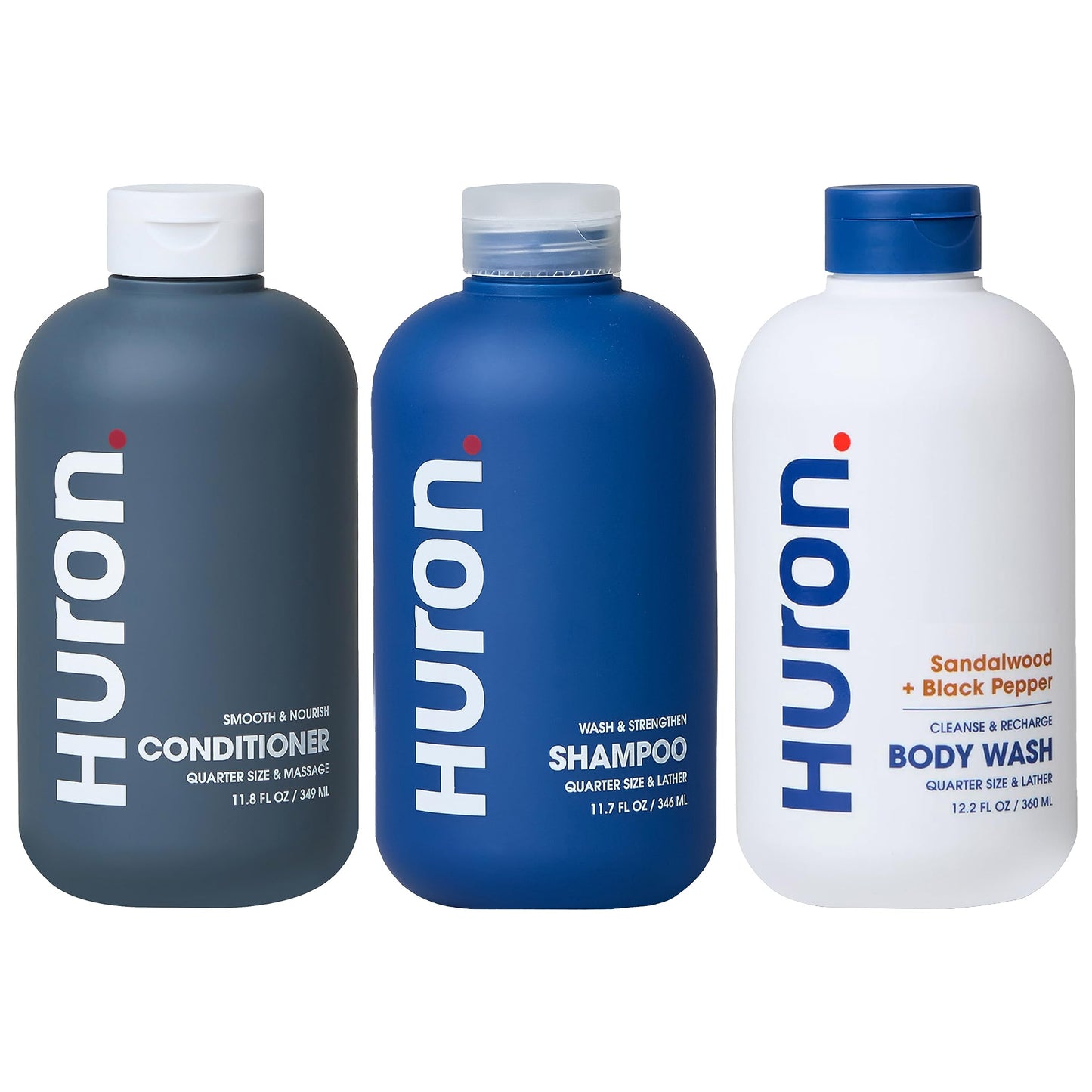 Huron Shower Kit for Men – Hydrating Shampoo, Nourishing Conditioner & Sandalwood Body Wash