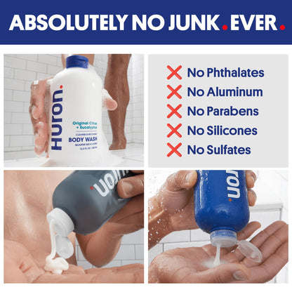 Huron Shower Kit for Men – Hydrating Shampoo, Nourishing Conditioner & Sandalwood Body Wash