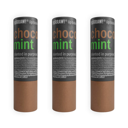 Hurraw! Chocolate & Mint Lip Balm 3 Pack – Plastic-Free Cardboard Tubes, Organic & Vegan