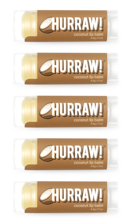 Hurraw! Coconut Lip Balm 5-Pack – Organic, Vegan, Gluten-Free