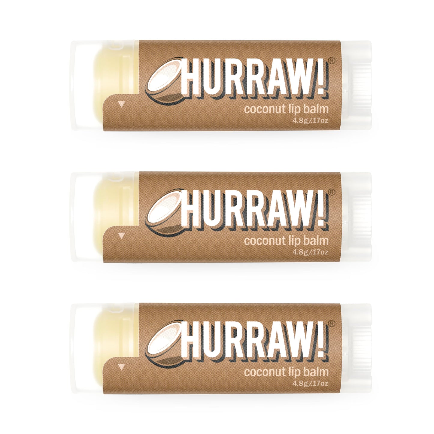 Hurraw! Coconut Lip Balm 3 Pack | Organic, Vegan, Cruelty-Free, Made in USA