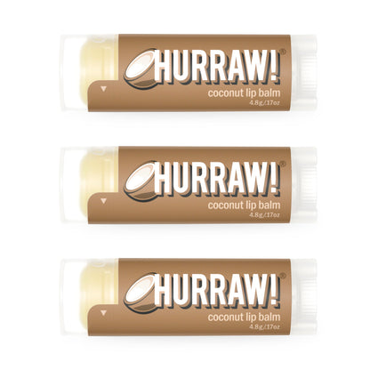 Hurraw! Coconut Lip Balm 3 Pack | Organic, Vegan, Cruelty-Free, Made in USA