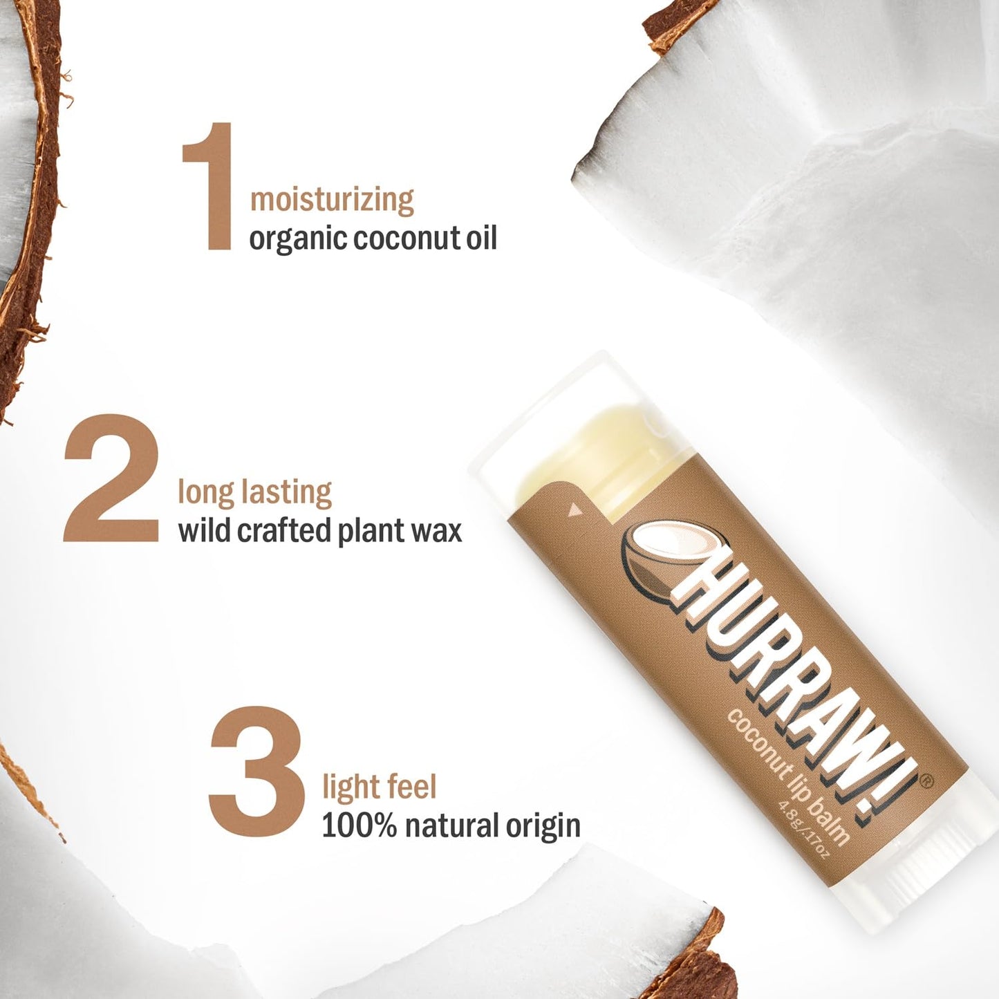 Hurraw! Coconut Lip Balm – 2 Pack | Organic, Vegan, Cruelty-Free, Gluten Free | Made in USA