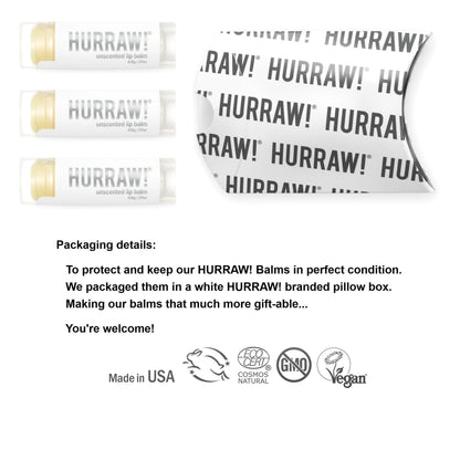 Hurraw! Unscented Lip Balm 3 Pack – Organic, Vegan, Cruelty-Free, Gluten Free | Made in USA