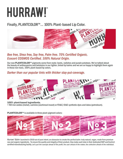 Hurraw! Plantcolor Lip Color Bundle №1, №2 & №3 | 100% Plant-Based Vegan Lip Color