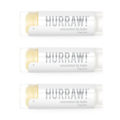 Hurraw! Unscented Lip Balm 3 Pack – Organic, Vegan, Cruelty-Free, Gluten Free | Made in USA