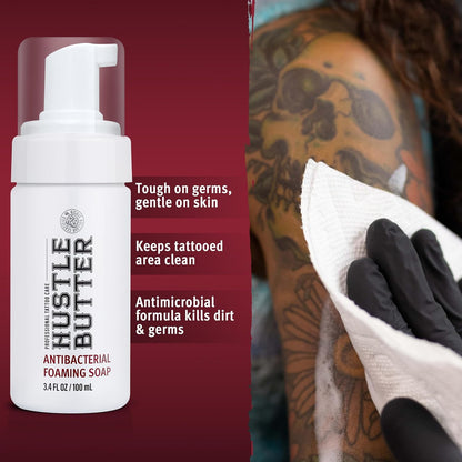 Hustle Butter Deluxe - Hustle Bubbles Tattoo Aftercare | Antibacterial Foaming Soap for New Tattoos & Piercings | TSA Approved | Vegan & Cruelty-Free | 3.4 fl oz