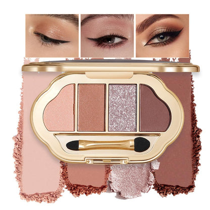 Hxssll 4-Color Neutral Nude Matte & Shimmer Eyeshadow Palette – Peach Bronze Cocoa for Blue/Green Eyes