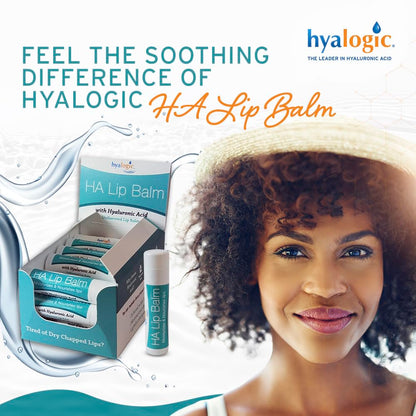 Hyalogic HA Lip Balm – Hyaluronic Acid & Organic Coconut Oil, Fragrance-Free, 4 Sticks (4.25g each)