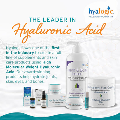 Hyalogic HA Lip Balm – Hyaluronic Acid & Organic Coconut Oil, Fragrance-Free, 4 Sticks (4.25g each)