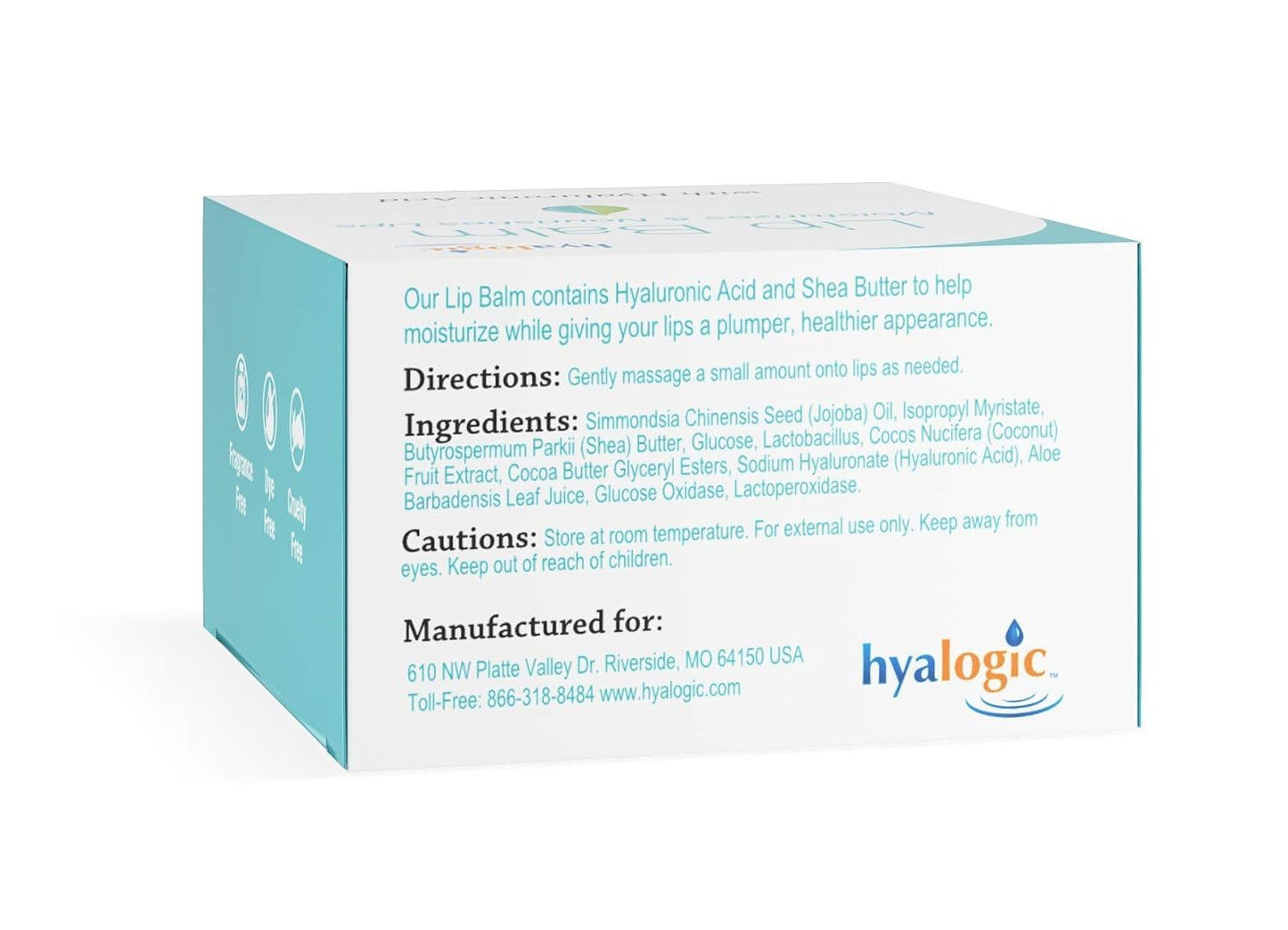 Hyalogic HA Lip Balm – Hydrating Hyaluronic Acid Lip Care (Vegan, Fragrance-Free) – 3 Sticks
