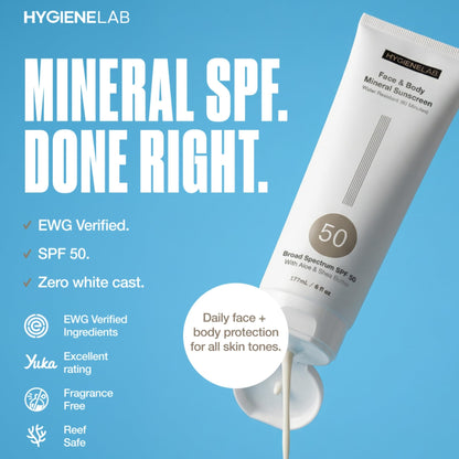 HygieneLab Mineral Sunscreen SPF 50 – Invisible Sheer Finish, Reef Safe, 6 oz