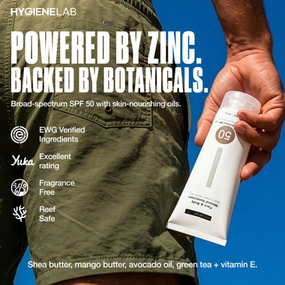 HygieneLab Mineral Sunscreen SPF 50 – Invisible Sheer Finish, Reef Safe, 6 oz