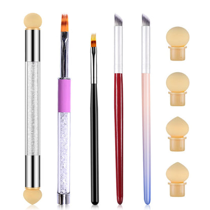 HYWWPFLAY 5Pcs Ombre Nail Brush & Sponges Set – Gradient Nail Art Tools for Gel Polish