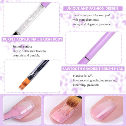 HYWWPFLAY 5Pcs Ombre Nail Brush & Sponges Set – Gradient Nail Art Tools for Gel Polish