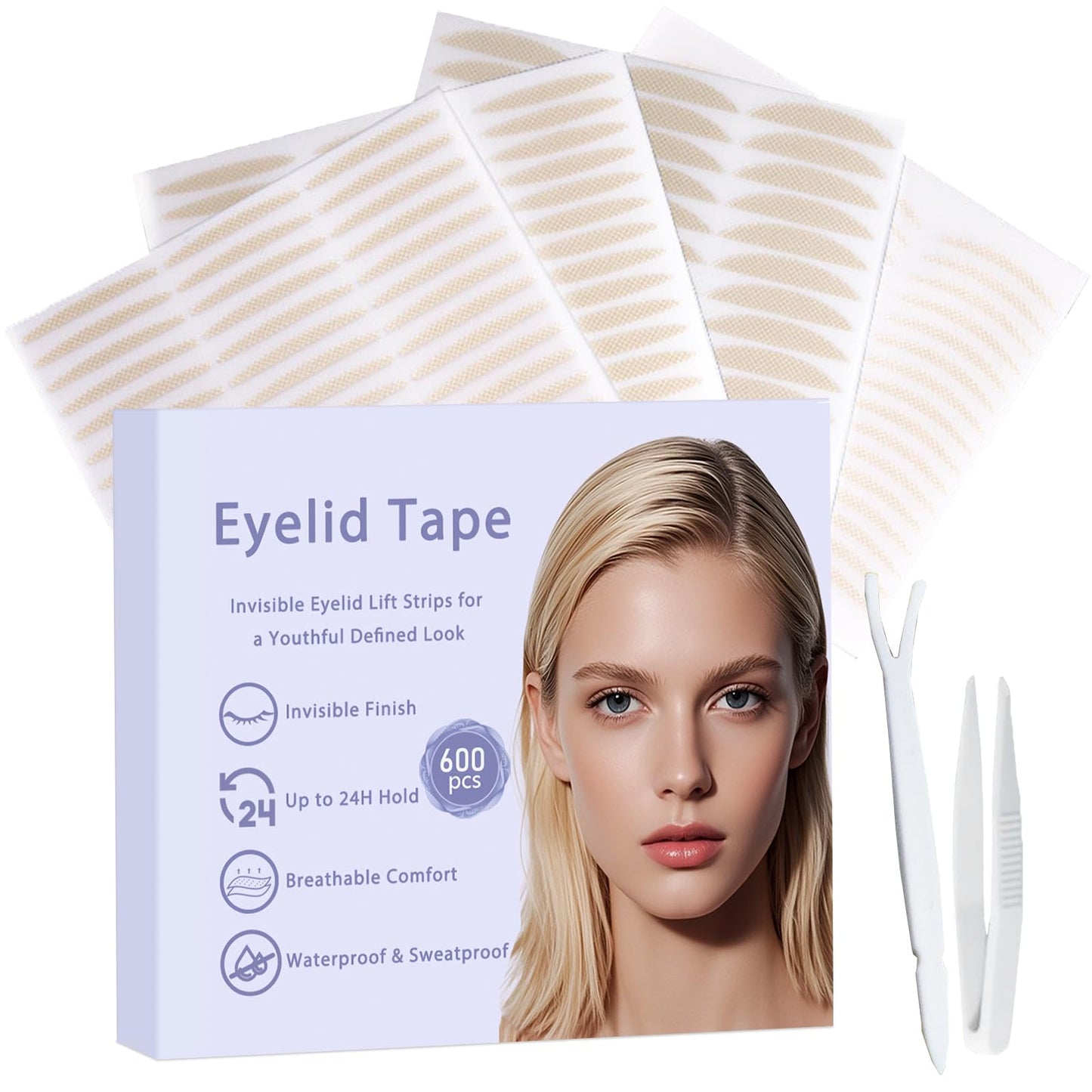 HZFYVBC Eyelid Tape for Hooded Eyes — Invisible 600Pcs, Waterproof Lifter Strips for Natural Definition & All-Day Wear