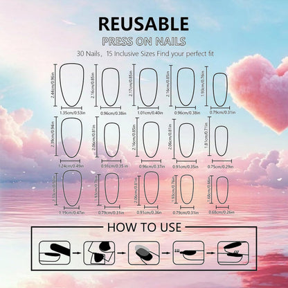 HZJXRT 30 Pcs 3D Love Heart Press-On Nails – Almond Medium, Glossy Pink Glitter Gradient for Valentine
