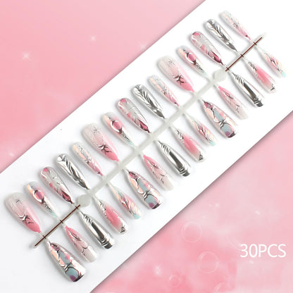 HZJXRT 30 Pcs 3D Love Heart Press-On Nails – Almond Medium, Glossy Pink Glitter Gradient for Valentine