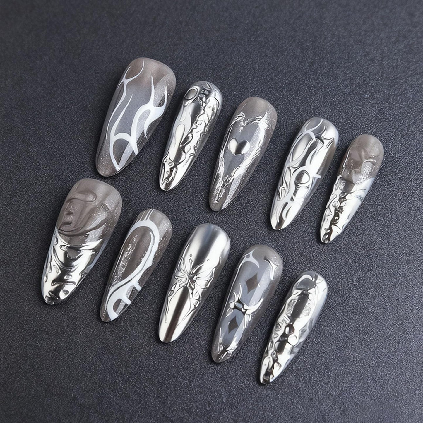 HZJXRT 24-Piece 3D Love Heart Press-On Nails – Butterfly Design, Almond Medium, Valentine Gel Nails