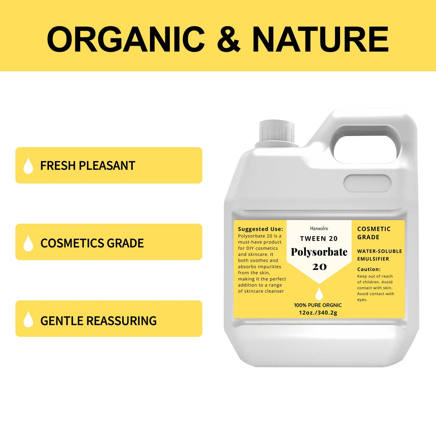 Hznxolrc Polysorbate 20 Emulsifier – Premium Cosmetic Grade, Gentle on Skin (12 oz)