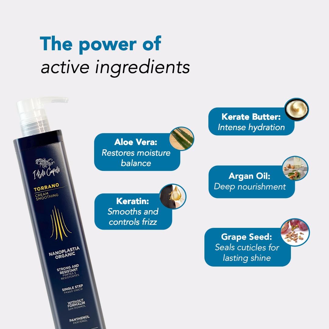 I Belli Capelli Torrano Cream Keratin Hair Treatment — 1-Step Nanoplastia, Formaldehyde-Free, 2 x 500ml