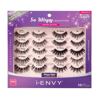 i-ENVY 10 Pairs So Wispy Human Hair Eyelashes Multipack | Invisible Band, Lightweight & Reusable