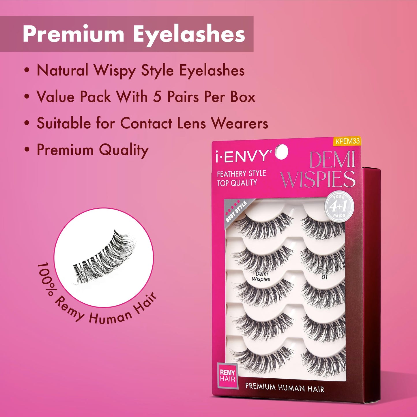 i•ENVY Demi Wispies Lashes – 30 Pairs (6 Pack), 100% Human Hair, Lightweight & Reusable
