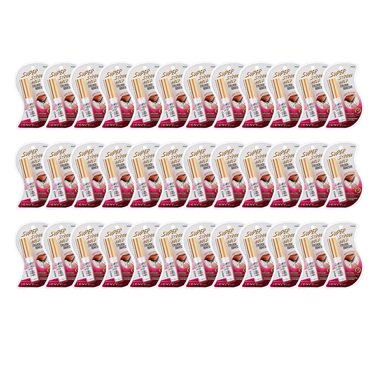 i•ENVY Super Strong Hold Eyelash Adhesive | Waterproof, Latex-Free, 48-Hour Lash Glue with Brush-On Applicator (Clear, 36-Pack)