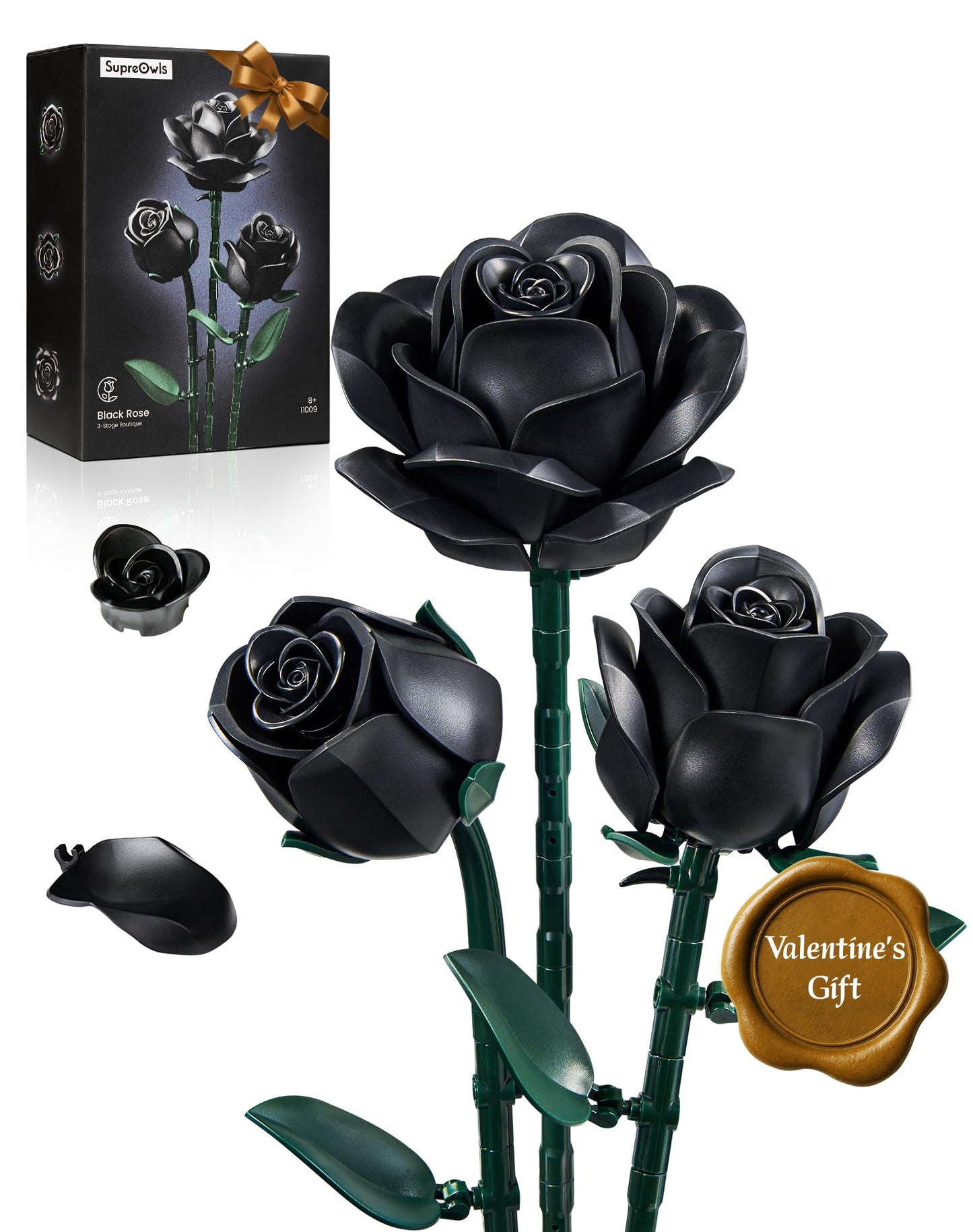 iATOM Black Roses Building Set – 3-Pack Gift for Valentine’s & Home Decor