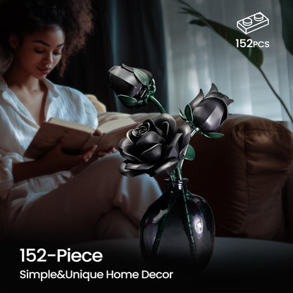 iATOM Black Roses Building Set – 3-Pack Gift for Valentine’s & Home Decor