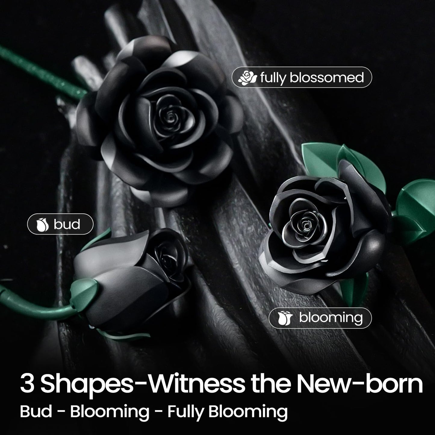 iATOM Black Roses Building Set – 3-Pack Gift for Valentine’s & Home Decor