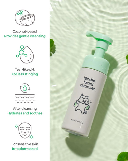 iBodle Facial Foaming Cleanser – Tear-Free, Low-Irritant Korean Skincare for Sensitive Skin