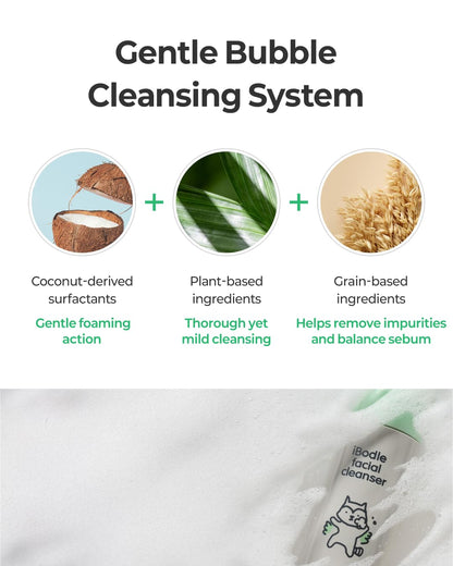 iBodle Facial Foaming Cleanser – Tear-Free, Low-Irritant Korean Skincare for Sensitive Skin