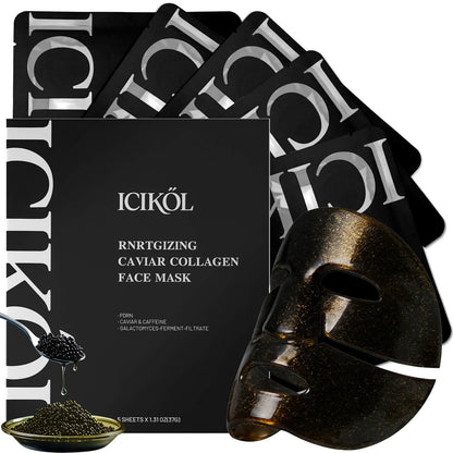 ICIKOL 24K Gold & Caviar Collagen Face Mask – Overnight Hydration & Firming (5 Pack)