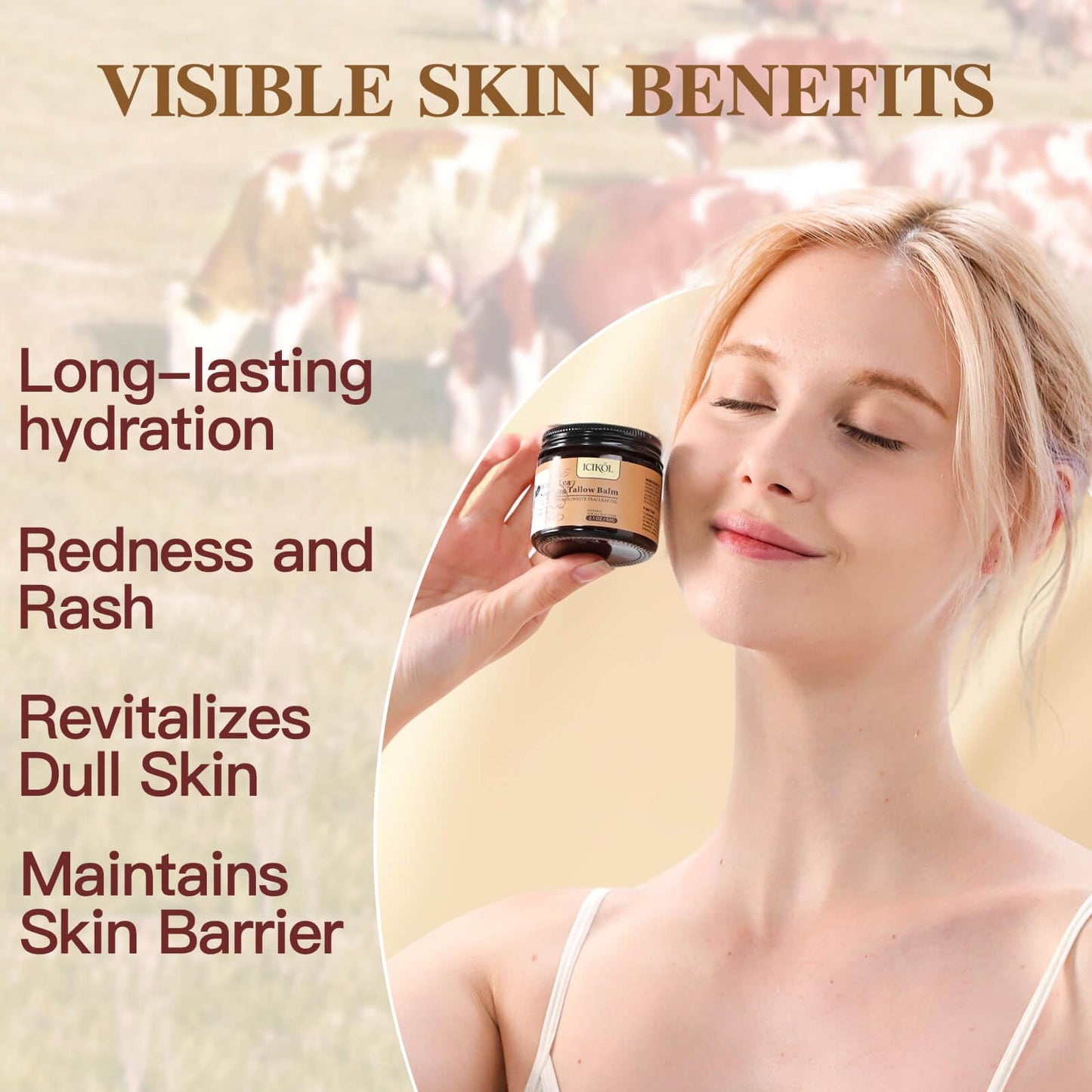 ICIKOL Beef Tallow Honey Balm | Grass-Fed Tallow Moisturizer for Face & Body – 2.1 oz