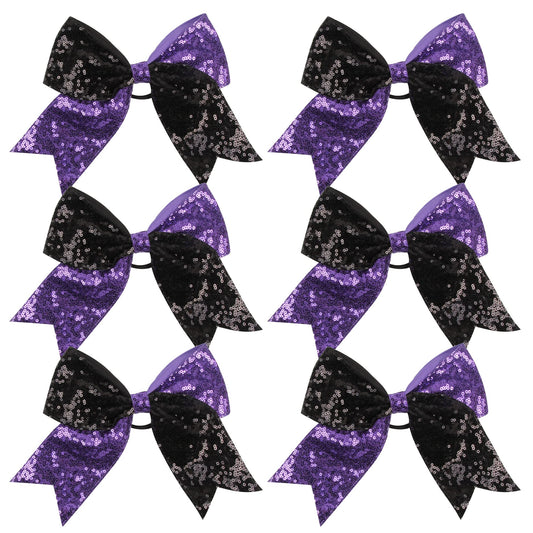 ICObuty Cheer Bow Metallic Sequin Mermaid – 8 Inch Jumbo Bow, Black & Purple