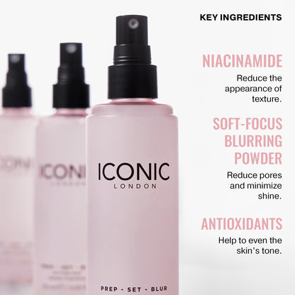 ICONIC LONDON Prep Set Blur Setting Spray – Weightless Makeup Fixer for Radiant Soft-Focus Skin (120 ml)