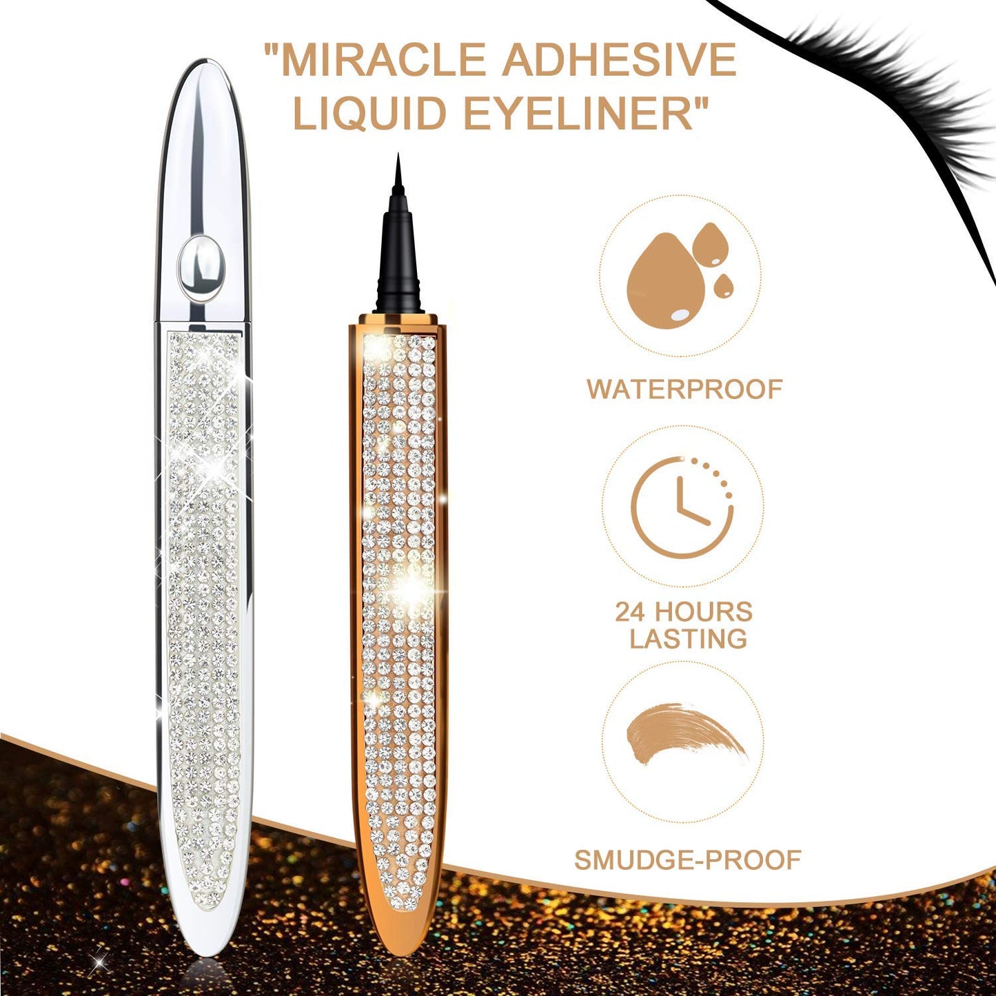 ICORIC Liquid Eyeliner Pen Waterproof & Magnetic Lash Glue Pen, No Blooming, Quick-Dry, Pack of 2