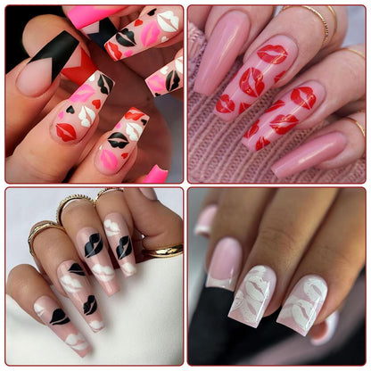 IDDFEVE 6 Sheets Lip Nail Stickers – Valentine Kiss Self-Adhesive Nail Decals for Bold Nail Art