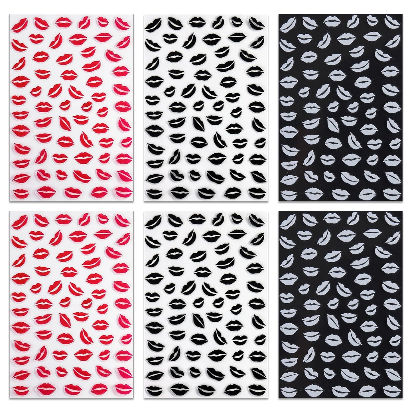 IDDFEVE 6 Sheets Lip Nail Stickers – Valentine Kiss Self-Adhesive Nail Decals for Bold Nail Art
