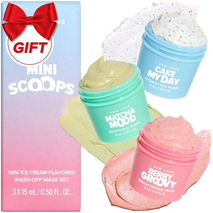 I DEW CARE Wash Off Mask Gift Set – Mini Scoops Trio (Cake My Day, Matcha Mood, Berry Groovy)