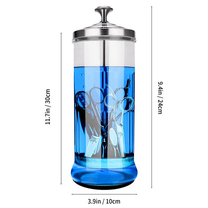 IEBARBER Disinfectant Sterilizer Jar – 37oz Glass with Removable Filter Basket for Salon Tools