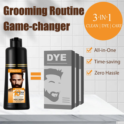 iemokoda Men's Beard & Hair Dye Shampoo - Dark Brown | 3-in-1 Dye, Shampoo & Conditioner | 6.8 oz